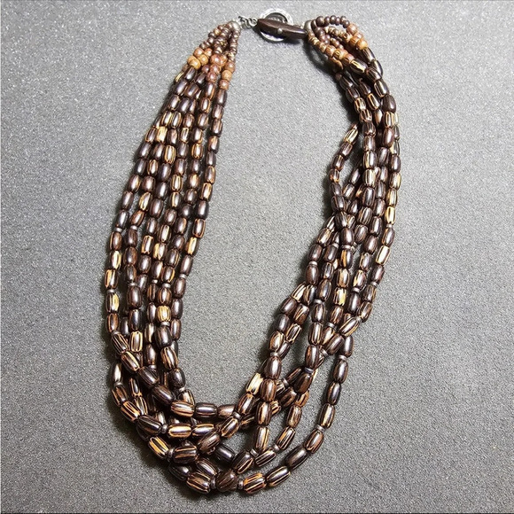 Silpada Retired Palm Wood & Sterling Silver Bead Multi Strand Statement Necklace - Picture 1 of 7